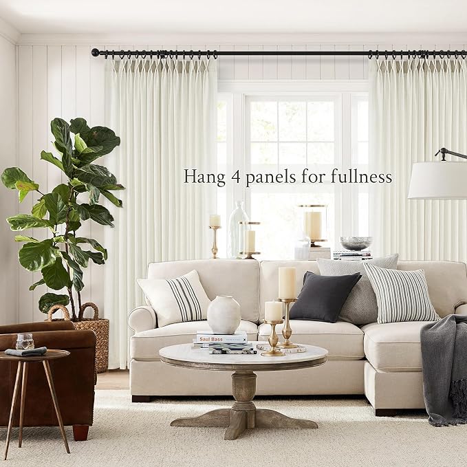 Topfinel 102 Inch Curtains 2 Panels Set,Two Packs Pinch Pleat Back Tab Linen Window Semi Sheer Privacy Thick Decorative Curtain Drapes for Living Room Bedroom,40x102 in Long,Ivory/Off White