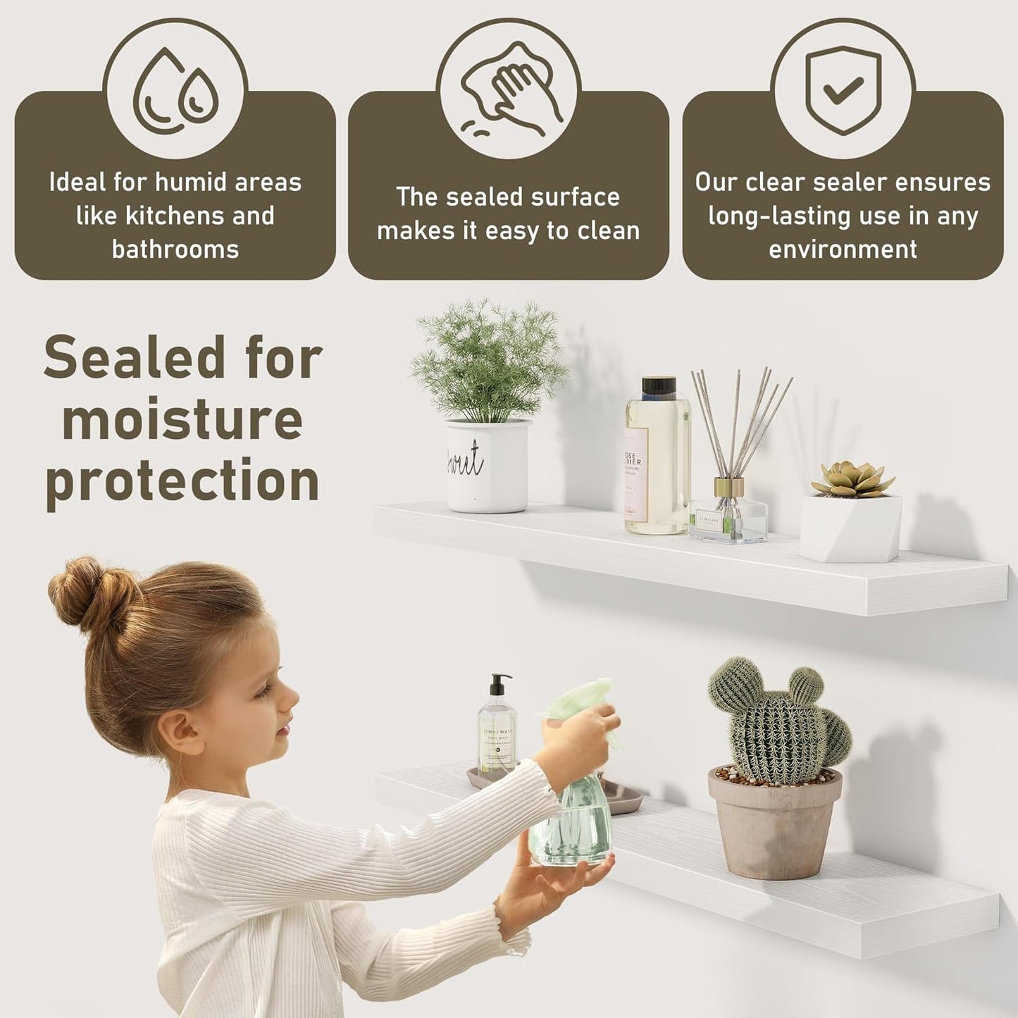 Fun Memories 55 Inch Floating Shelves for Wall 2 Pack Shelves for Bedroom|Kitchen|Bathroom 55 x 9.3 Inch Wood Floating Shelf with Invisible Brackets for Books|Storage|Decor, White