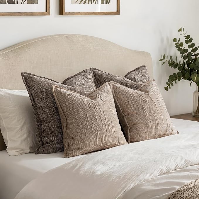 MIULEE Slubby Textured Decorative Throw Pillow Covers 20x20 Inch Set of 2 Boho Farmhouse Soft Cozy Chenille Pillows Cushion Cases Modern Neutral Home Decor for Couch Sofa Bed Living Room, Oatmeal