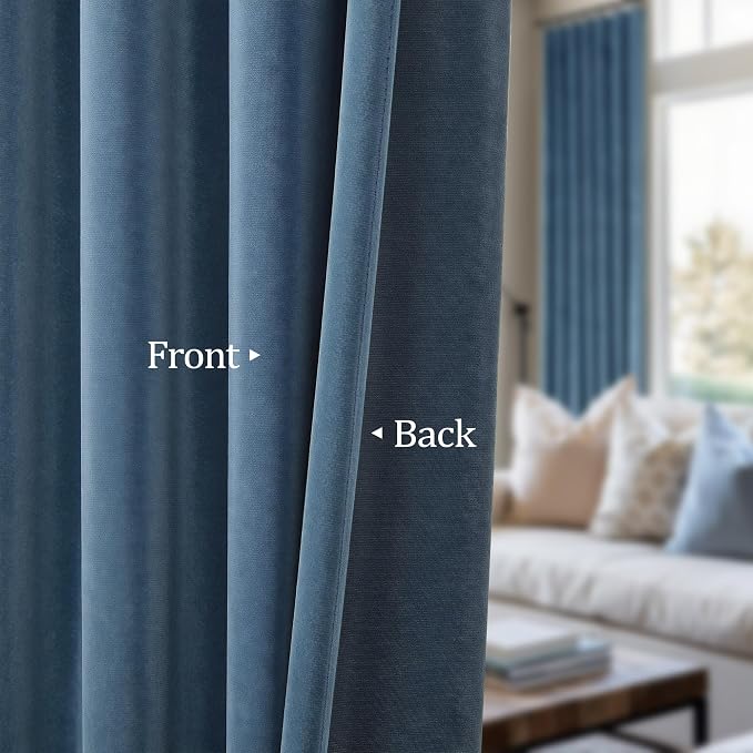 Light Blue Velvet Curtains 108 Inches Long 2 Panels for Living Room Rustic Thick Luxury Insulating Soundproof Darkening Curtain for Bedroom Patio Door 108 in Length Dusty Chambery Slate Blue Grey Gray