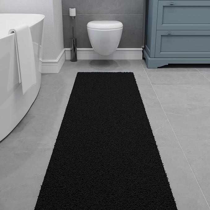 Ottomanson Long Shag Runner Rug 2' x 26', Fluffy Extra Long Hallway Runner with Non-Slip Rubber Backing, Soft Non-Shedding Rug for Corridor, Entryway, Kitchen, Laundry, Black