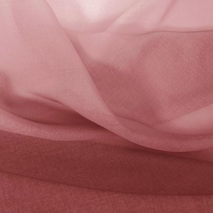 DWCN Ombre Sheer Curtains - Faux Linen Semi Voile Gradient Bedroom and Living Room Curtains, Set of 2 Grommet Top Window Drape Panels, 52 x 63 Inch Length, Burgundy