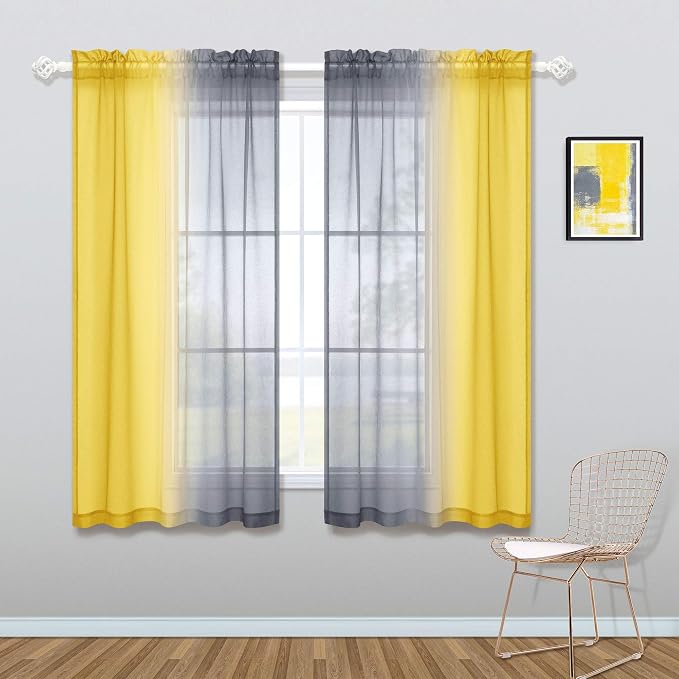 KOUFALL Kitchen Curtains Sunflower Yellow Decor Cafe Short Sheer Curtains for Bathroom Window Bedroom 45 Inch Length