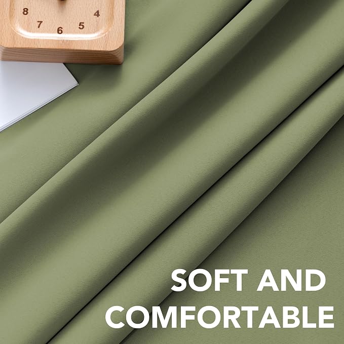 H.VERSAILTEX Blackout Curtains for Living Room Thermal Insulated Window Treatment Panels Room Darkening Blackout Drapes Back Tab/Rod Pocket Bedroom Draperies, 52 x 45 Inch, Sage, 2 Panels