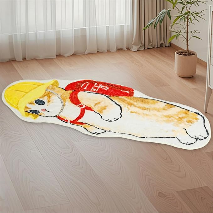 Cat Rugs, 1.3' X 3.9' Small Cute Irregular Shaped Rug for Bedroom Bathroom Room, Funny Cartoon Pet Area Carpet Kid Rugs, Cat Decor Dog Shaped Pet and Children Entryway Runner Rug (F Red Backpack)