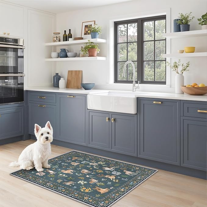 Soalmost 2x3 Dog Rugs for Entryway, Machine Washable Door Mat Animal Floral Small Area Rug Non-Slip Low Pile Soft Throw Rugs for Entrance Kitchen Indoor Front Door Kids Room (2 x 3,Navy Blue)