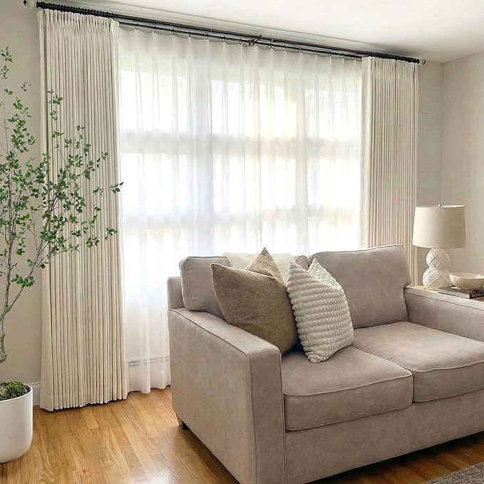 CAPALOCA Pinch Pleated Curtains for Sliding Glass Doors, Linen Blackout Sliding Door Curtains 90 inches Long for Bedroom,Pinch Pleated Drapes for Living Room, 60" W x 90" L (Pack of 1), Natural