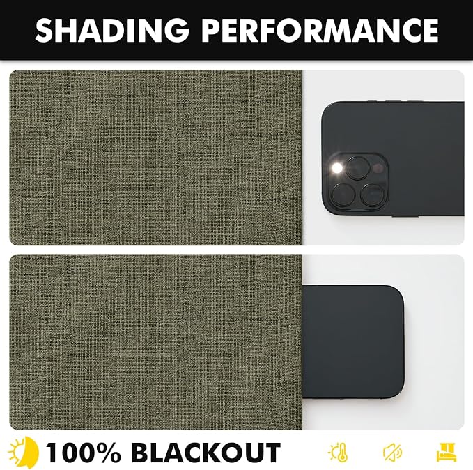 MIULEE 100% Blackout Linen Curtains for Bedroom, Light Olive Green Solid Luxury Decor Thermal Insulation Room Darkening Drapes for Living Room Back Tab Rod Pocket 42 x 90 Inches, 2 Panels