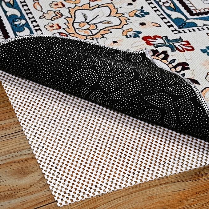Non Slip Rug Pad Gripper 8X10 FT for Hardwood Floors, Eco-Friendly Anti Skid Mat Under Area Rugs, Keeps Rugs Safe and Flat, Odorless Cushioned Pad for Floor Protection, Easy to Trim Multi-Use Mat