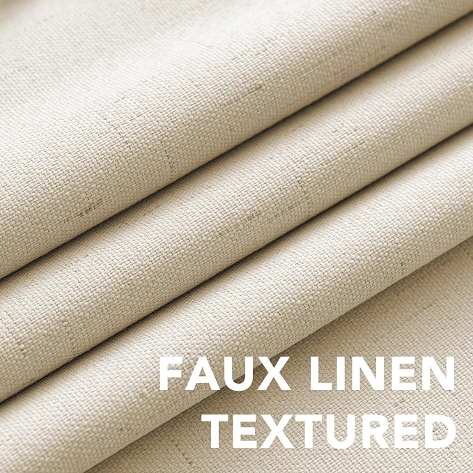H.VERSAILTEX Blackout Curtains Linen Curtains 120 inches Long 100% Black Out Curtains for Bedroom Windows, Textured Linen Look Draperies Grommet with White Liner, 2 Panels, Bleached Sand