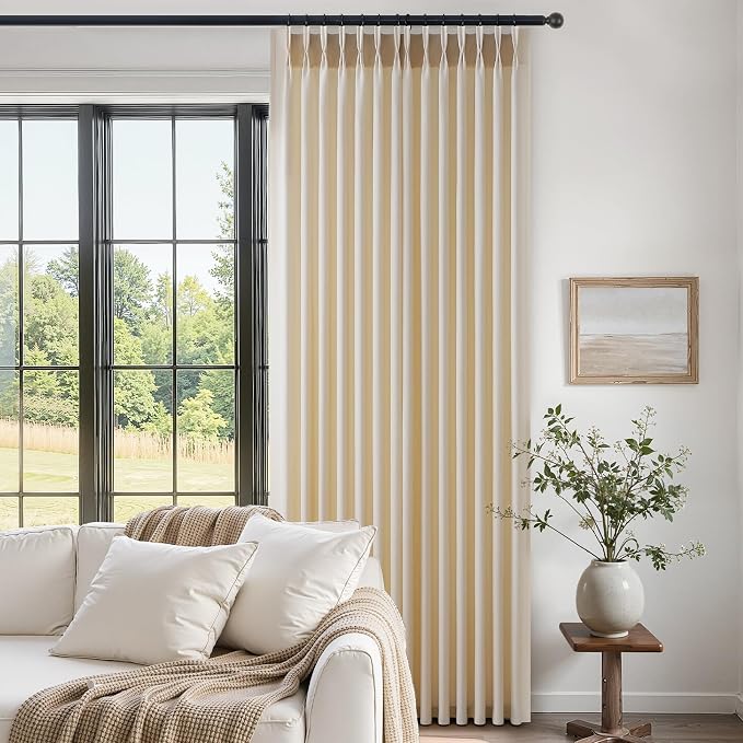 102 Inches Long Pinch Pleated Semi Sheer Curtains,Beige Linen Blended Light Filtering Window Curtains 102 Length 2 Panels for Living Room Bedroom Pinch Pleat Drapes with Hooks 2 Panels