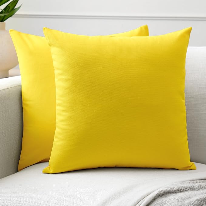 Encasa XO Throw Pillow Covers 22x22 in Set of 2 Sunbeam Yellow | No Inserts | Cotton Pillow Covers for Living Room, Bed, Sofa, Couch | Decorative Cushion Covers with Improved Zipper