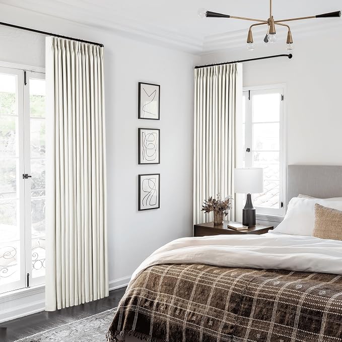Natural Linen Pinch Pleated Full Blackout Curtains Linen Blend Room Darkening Window Curtains 94 Inch for Living Room Bedroom Thermal Insulated Back Tab Pinch Pleat Drapes with Hooks Rings 2 Panels