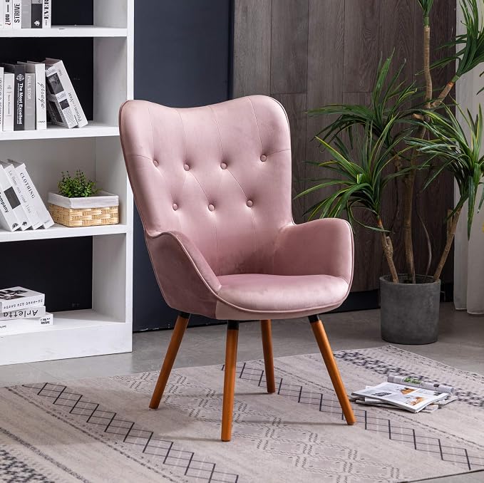 Roundhill Furniture Doarnin Contemporary Silky Velvet Tufted Button Back Accent Chair, Mauve