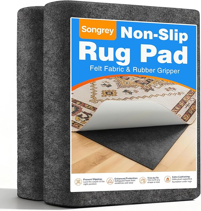 Songrey Non Slip Rug Pad Gripper 2 x 10 Ft, Thick Felt Fabric with Anti Skid Backing, Carpet Pad for Hardwood Floors, Keep Area Rugs in Place and Safe