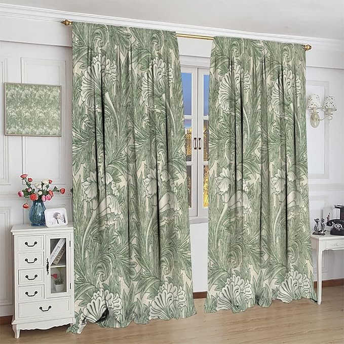 Bohemia William Morris Art Blackout Window Curtains, Vintage Flowers and Foliage Rod Pocket Curtains, for Living Room Bedroom 42(W)*84(L) 2 Panels