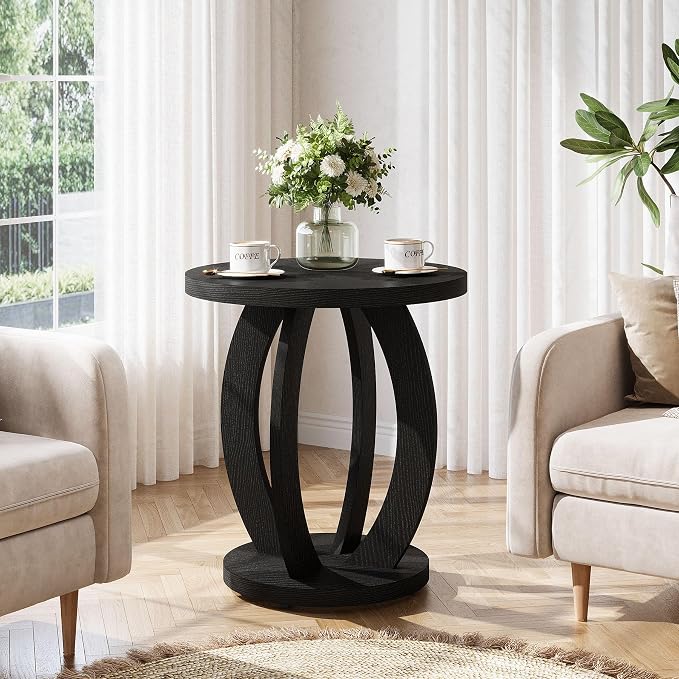 Tribesigns Round End Table, Rustic Side Table with Storage | Nightstand Bedside with Round Tabletop; Accent End Table for Living Room, Bedroom, Small Space