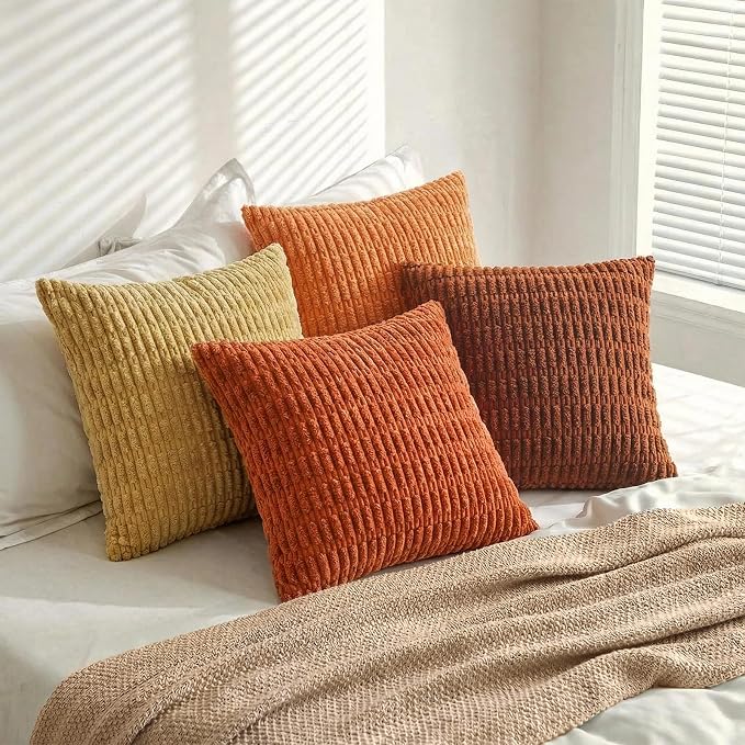 Fancy Homi 4 Packs Decorative Throw Pillow Covers for Living Room Couch Bed, Modern Farmhouse Boho Home Décor Accent Cushion Case, 28" x 28", Burnt Orange Series