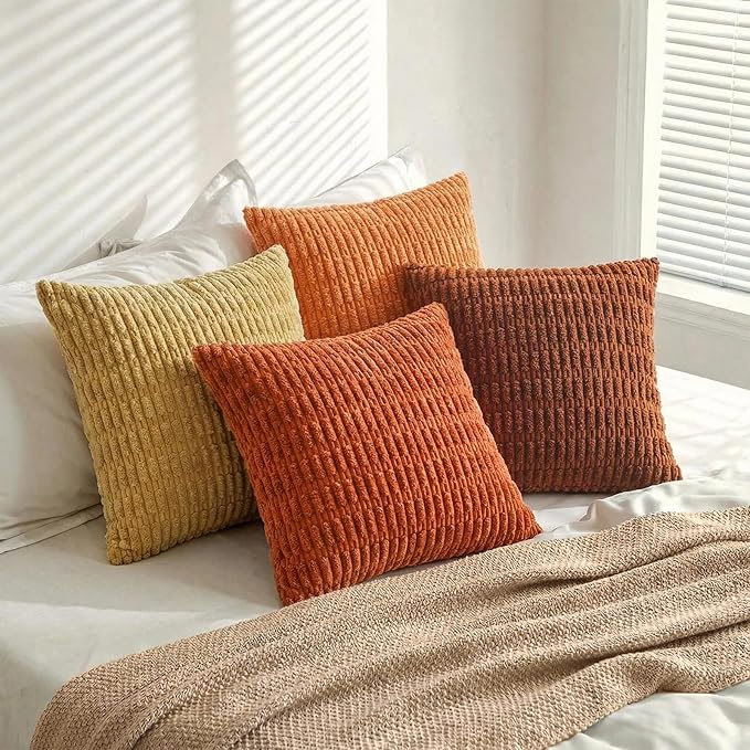 Fancy Homi 4 Packs Decorative Throw Pillow Covers for Living Room Couch Bed, Modern Farmhouse Boho Home Décor Accent Cushion Case, 12" x 12", Burnt Orange Series