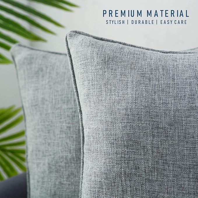 HPUK Linen Throw Pillow Covers Pack of 2, 18x18 Inch Accent Cushion Covers for Living Room, Bedroom, Decorative Solid Color Pillow Covers for Couch, Sofa, Chair, Grey