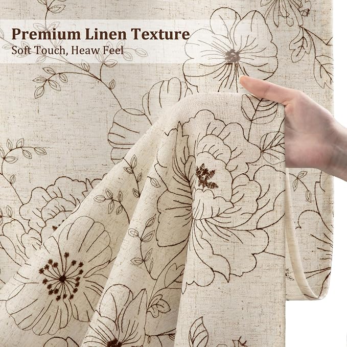 Boho Floral Curtains, Vintage Farmhouse Curtains 84 Inches Long, Camel Cottage Core Flower 2 Panels