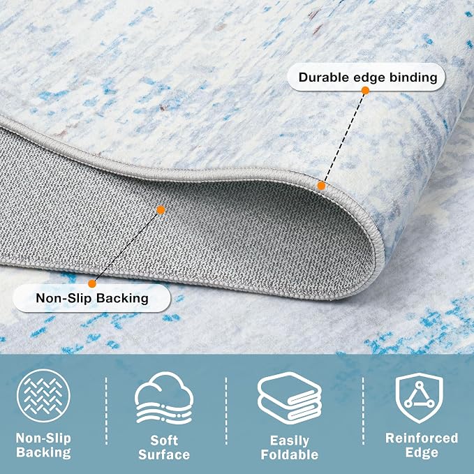 6x9 Area Rugs Washable Rug:Anti-Skid Abstract Modern Living Room Rug Soft Thin Carpets Indoor Floor Non-Shedding Carpet for Bedroom Dining Farmhouse Nursery Home Office(Light Blue/White/Beige, 6x9)