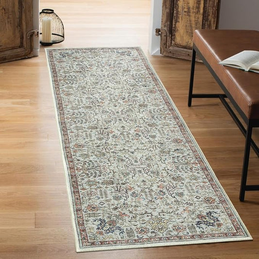 Keen Home Design 30"x84" Rug - Machine Washable Runner Rug with Non-Slip Backing, Ideal for Hallway, Entryway, Kitchen, Laundry Room - Vintage, Easy Clean, Durable, Low Pile Rug - (2'6" x 7')