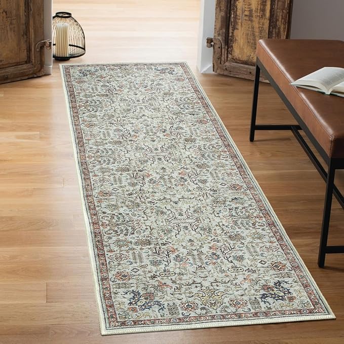 Keen Home Design 30"x120" Rug - Machine Washable Runner Rug with Non-Slip Backing, Ideal for Hallway, Entryway, Kitchen, Laundry Room - Vintage, Easy Clean, Durable, Low Pile - (2'6" x 10')