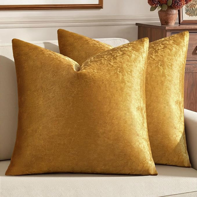 MIULEE Dark Gold Velvet Throw Pillow Covers 12x12 Inch Soft Solid Decorative Square Cushion Cases Modern Home Decor for Couch Sofa Bedroom