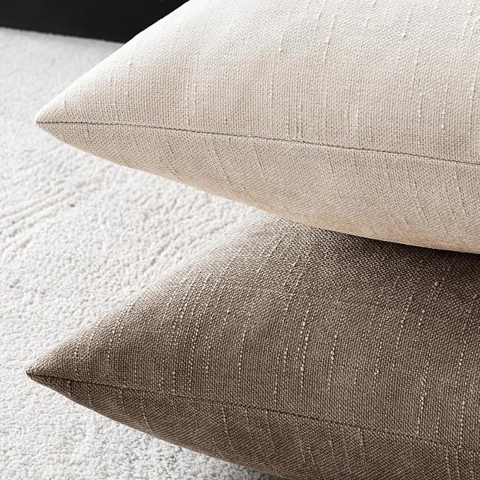 MIULEE Pack of 2 Decorative Throw Pillow Covers Soft Chenille Throw Pillows Solid Textured Cushion Covers Home Decor for Couch Sofa Bedroom Living Room 18x18 Inch,Light Beige