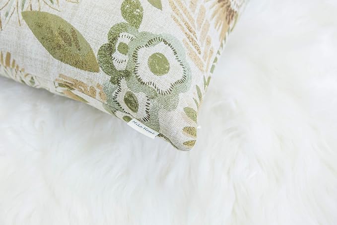 Mika Home Pack of 2 Throw Pillow Covers Decorative Pillow Cases for Sofa Couch Bed,Sunflower Pattern,22x22 Inches,Green Cream