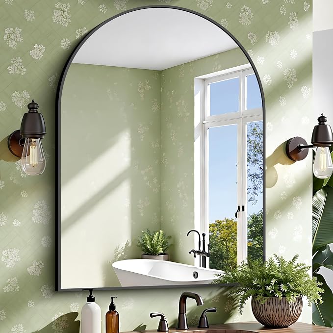 CIRCUMI Arched Wall Mirror, 36"x48" Black Arched Mirror with Tempered Glass, Metal Frame, Large Size for Bathroom, Living Room,Entryway,Over Sink, Arch Mirror for Decor,Shatterproof&Crystal-Clear