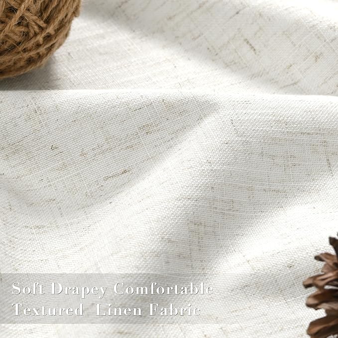 Joywell 100% Blackout Linen Curtains 108 Inches Long for Bedroom Large Window 9 FT Natural Black Out Curtain Back Tab Hook Belt Room Darkening Drapes Floor to Ceiling Cream Ivory 2 Panel,52 x 108