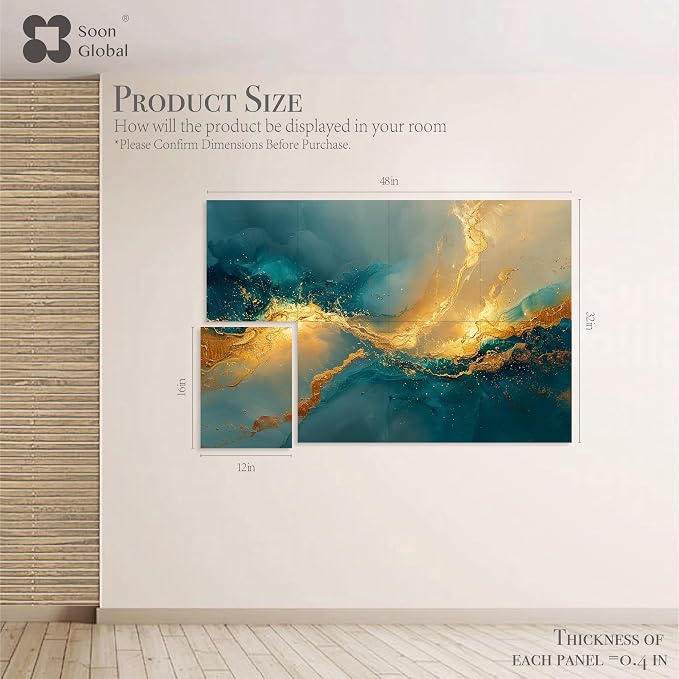 Soon Global Acoustical Wall Panels, 48 X 32 Inches Art Acoustic Panels, Decorative Acoustic Panels, Acoustic Wall Panels, Sound Absorbing Wall Art, Oceanic Gleam