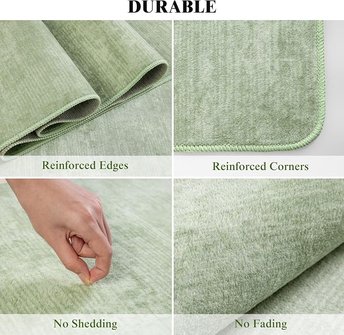 6x9 Washable Area Rug, Green Solid Area Rugs for Living Room & Bedroom | Stain-resistant & Non-slip backing,Low Pile Washable Large Carpet, Solid Vintage Style For High Traffic Areas(6x9,Green)