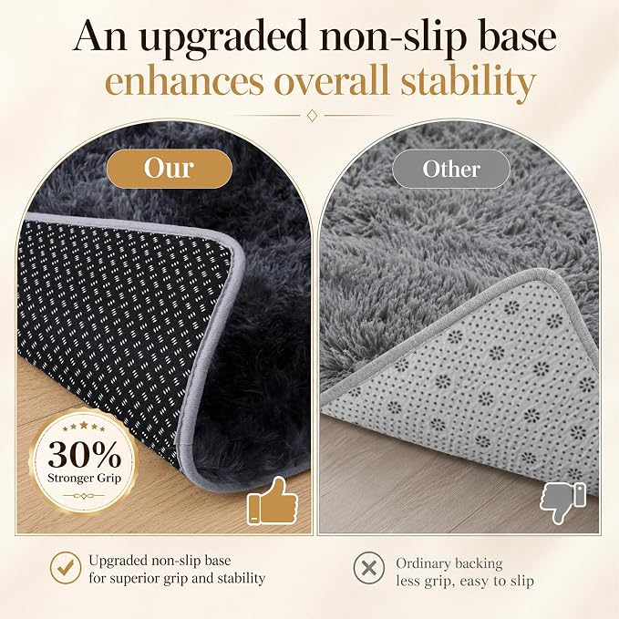 Area Rug for Living Room Bedroom:6x9 Black Grey Soft Fluffy Shag Upgrade Non-Slip High Pile Carpet Large Fuzzy Plush Indoor Floor Decor Shaggy Rug for Kid Boys Girls Playroom Nursery Modern Home