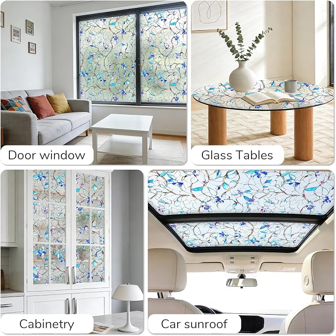 NINETREX Window Privacy Film, Frosted Window Tint Heat Control UV Blocking with Static Cling Removable for Home, Bathroom, Kitchen, Glass Door and Car Decor, Renter Friendly, 35.4 x 78.7 inches