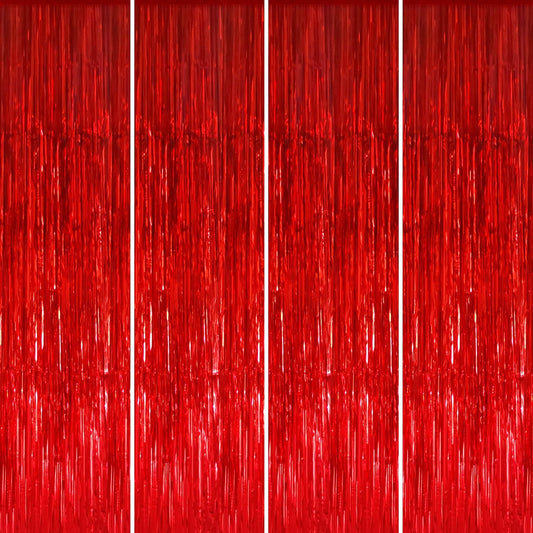 GOER 3.2 ft x 8.2 ft Metallic Tinsel Foil Fringe Curtains Party Photo Backdrop Party Streamers for Birthday,Graduation,New Year Eve Decorations Wedding Decor (4 Packs,Red)