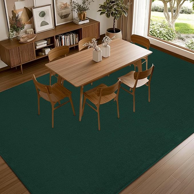 qulint Dark Green Area Rug for Living Room 5x8, Washable Rugs for Bedroom with Thickened Memory-Foam, Minimalist Modern Carpet Non Slip Alfombras for Boys Girls Kid Room Nursery Dorm Home Decor