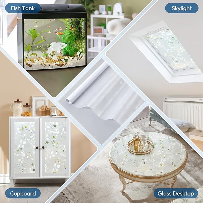 rabbitgoo Window Privacy Film, Frosted Glass Window Film, 35.4" x 118.1" | 3D Autumn Leaf, Stained Glass Removable Decorative Privacy Sticker, Non Adhesive UV Blocking Front Door Covering for Home