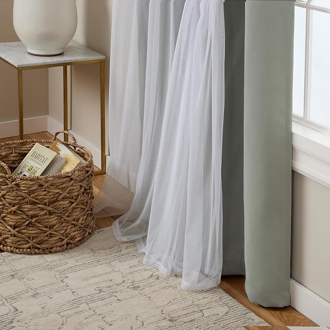 TOWN & COUNTRY LUXE Talia Double Layer Indoor Curtains, Sheer and Room Darkening Blackout, Grommet Top, Energy Efficient, 2-Pack Set, 52x 63, Soft Grey