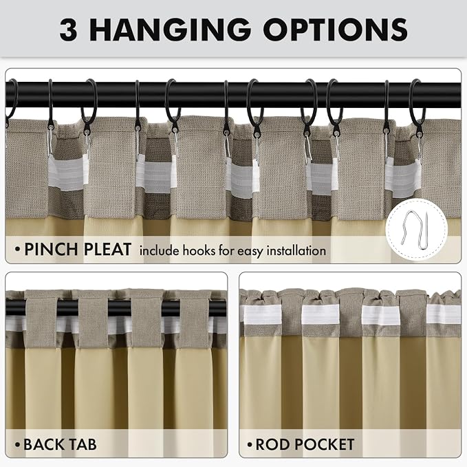 MIULEE 100% Blackout Linen Curtains for Bedroom, Faux Linen Solid Luxury Decor Thermal Insulation Room Darkening Drapes for Living Room Back Tab Rod Pocket 42 x 90 Inches, 2 Panels