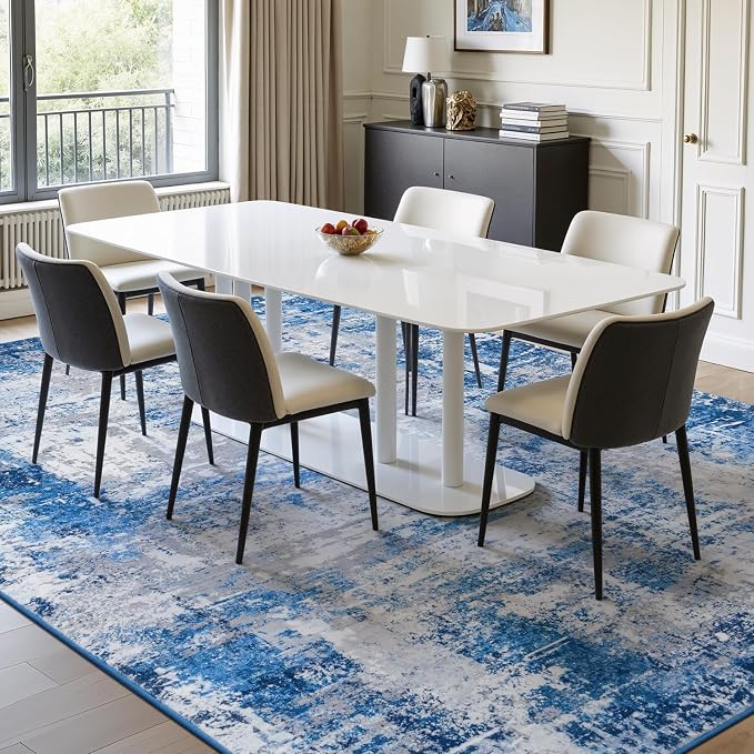 Rugflix 8x10 Area Rugs for Living Room, Washable Large Rug Stain-Resistant Low Pile, Modern Dark Carpet for Dining Room Home Office Kid Room Nursery Bedroom, Blue Grey