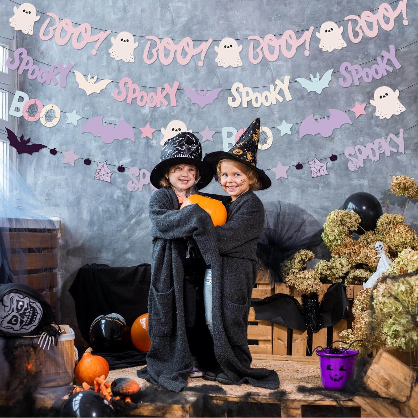 Pastel Halloween Decorations Garland, Cute Bat Boo Ghost Pastelween Banner Pastel Halloween Spooky Garland for Kids Hallo ween Baby Shower Birthday Decorations Home Classroom