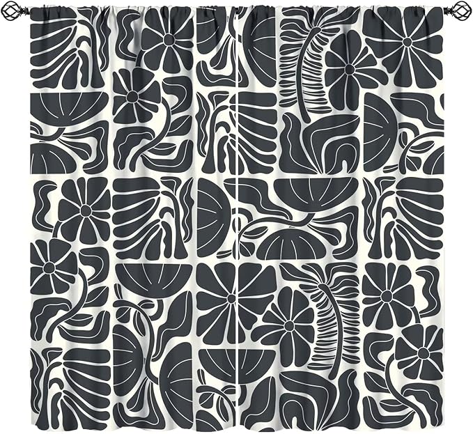 JESTRONRY Mid Century Boho Curtains, Modern Abstract Abstract Geometric Floral Pattern Print Blackout Window Door Curtains for Bedroom Living Room Home Decor 63x63in