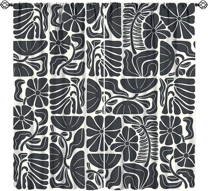JESTRONRY Mid Century Boho Curtains, Modern Abstract Abstract Geometric Floral Pattern Print Blackout Window Door Curtains for Bedroom Living Room Home Decor 42x63in