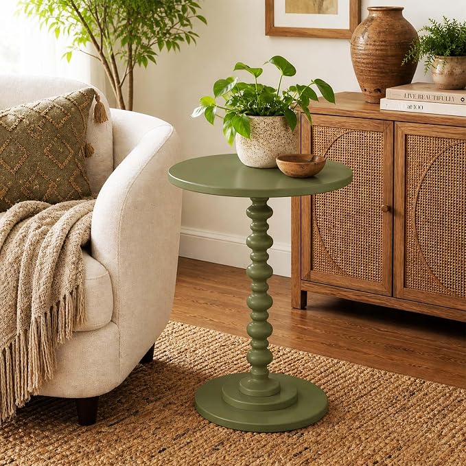 Convenience Concepts Classic Accents Amelia Spindle Table 18" - Traditional Solid Wood Round Side Accent, Display Pedestal for Transitional Living Room, Entryway, Hallway, or Bedroom, Dark Sage Green
