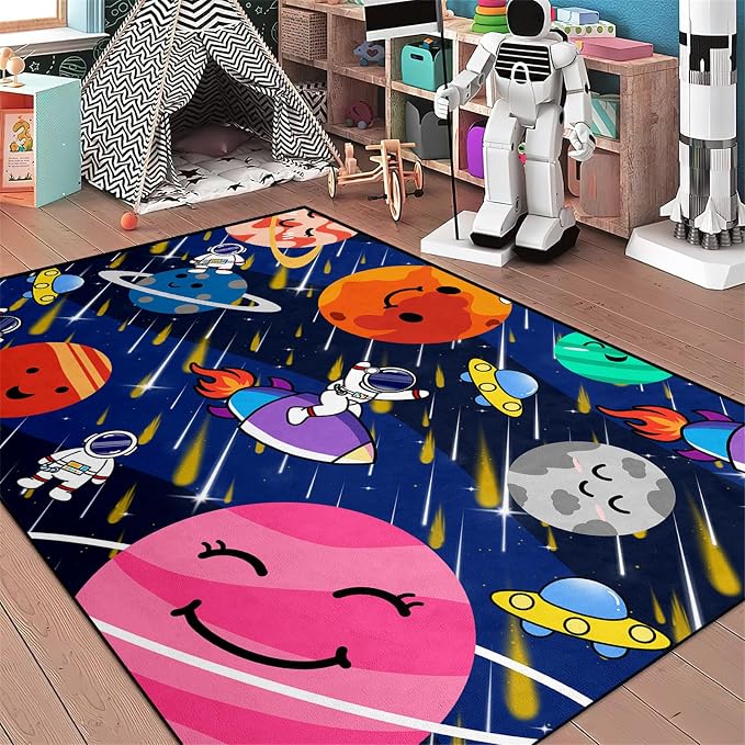 Galaxy Area Rug-Solar System Mat Space Rug for Boys Room Planet Themed Rug Decor Galaxy Carpet for Boys Bedroom,3'×5'