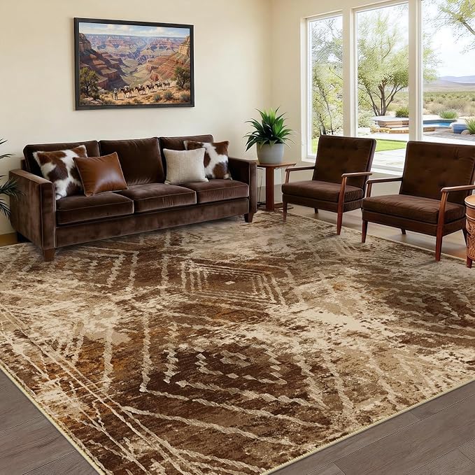 BESTSWEETIE Area Rug 9x12 Rug Machine Washable Non-Slip Low Pile Print Pattern Western Rug for Living Room Bedroom Entryway Tribal Series-Abstract/Cowhide