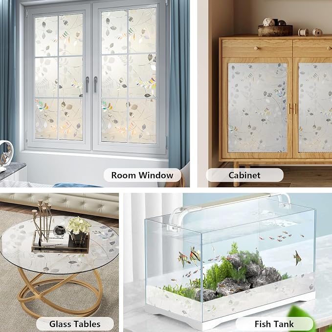 LEMON CLOUD Frosted Window Privacy Film Stained Static Cling Glass Film Decorative Colorful Glass Window Sticker, Non-Adhesive Sun Blocking Tint for Home Sliding Door, Mimosa-Patterned, 23.6" x 78.7"